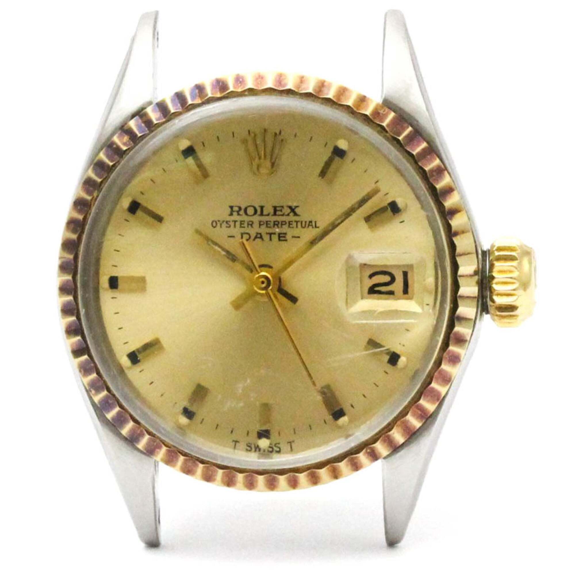 Rolex Oyster Perpetual Date 6517 18k Gold Steel Ladies Watch Vintage Head Only